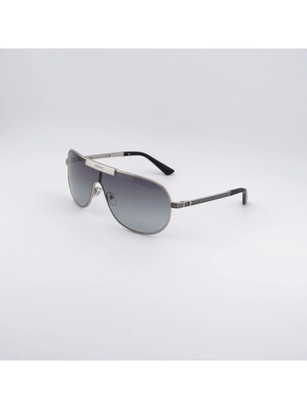 Versace VE2293 100011 Shield Sunglasses Silver Shield Frame, Grey Lenses